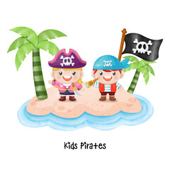 Kids pirate captain and sailor characters, Watercolor Clipart