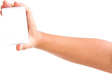 Hand holding white card Isolated 