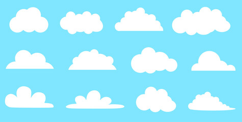 Cloud vector icon set on blue background.