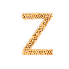 Capital letter Z made from chickpea beans. Dry chick pea font. Alphabet made from gram . White background.