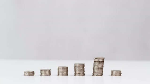 Motion of incense coin stack as stock chart Graf on white background. 