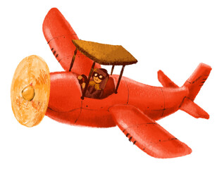 Military cartoon vintage airplane with pilot hadn draw chalk illustration style © glowonconcept