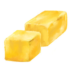 Yellow creamy butter watercolor hand painting illustration