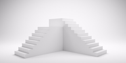 Abstract geometric white background podium with stairs - 3d illustration	
