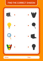 Find the correct shadows game with summer icon. worksheet for preschool kids, kids activity sheet