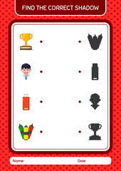 Find the correct shadows game with summer icon. worksheet for preschool kids, kids activity sheet