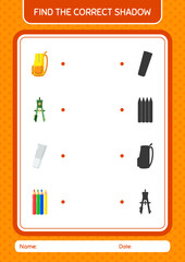 Find the correct shadows game with summer icon. worksheet for preschool kids, kids activity sheet