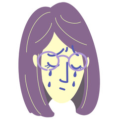Woman sad crying glasses face cartoon illustration