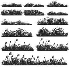 Grass border silhouette set collection vector illustration