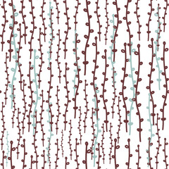 Cute lovely brown red blue pale branches romantic floral seamless pattern