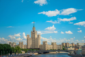 Fototapeta na wymiar Tower building on Kotelnicheskaya embankment in Moscow.