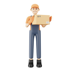 Courier delivery guy with package 3d illustration