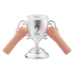 lifting silver trophy 3d illustration