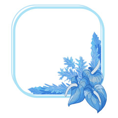Fototapeta na wymiar Watercolor Leaf and Flower Frame, Blue leaves clipart.