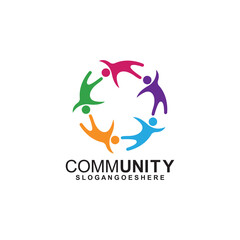 Community logo icon design with colorful people in a circular shape. Symbol of teamwork, solidarity human concept vector illustration, company branding, discussion forum, social network, team