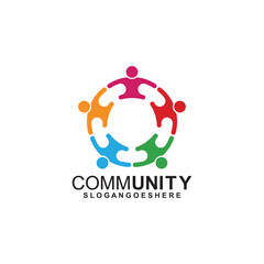 Community logo icon design with colorful people in a circular shape. Symbol of teamwork, solidarity human concept vector illustration, company branding, discussion forum, social network, team