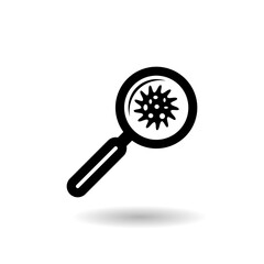 Bacteria under magnifier icon with shadow