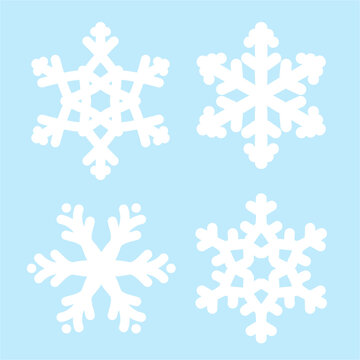 Set of white snowflakes icons, template. Snowflake winter vector on blue background