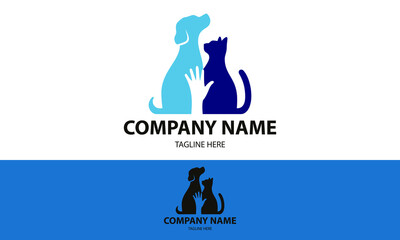 Blue Color Negative Space hand dog cat logo concept design