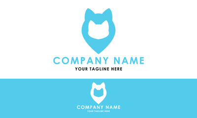 Blue Color Cat And Dog Pin Location Logo Design