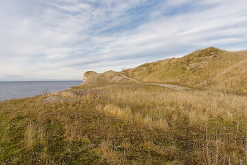 Hiking trail along the Baltic sea on the cliffs of Pakri Peninsula, Paldiski, Estonia