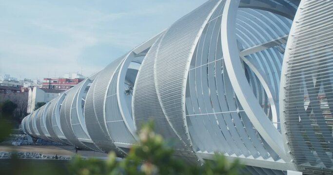 Slow-motion close-up of the famous Madrid bridge "Puente de Arganzuela".