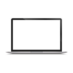 Realistic 3D template of a notebook. Isolated vector laptop on white background and empty display space 