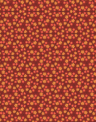 Summer autumn seamless pattern with decorative modest pink and yellow flowers on a brown background