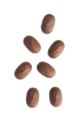Falling chocolate almond cutout, Png file.
