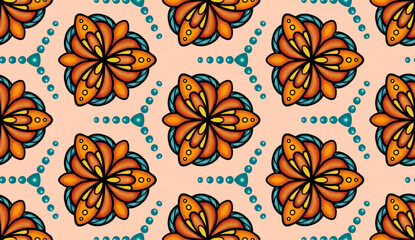 Seamless pattern with fantasy flowers, natural wallpaper, floral decoration curl illustration. Paisley print hand drawn elements.
