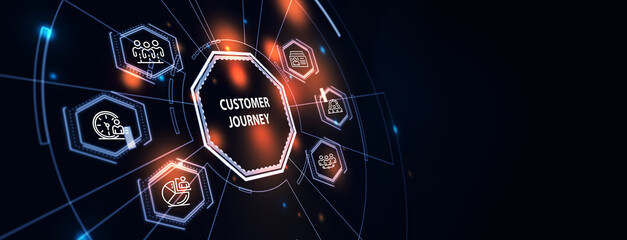 Inscription Customer journey on the virtual display. Business Technology Internet and network concept 3d illustration