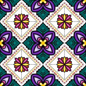 Geometric ethnic pattern seamless flower color. seamless pattern. Design for fabric,curtain,background,carpet,wallpaper,clothing,wrapping,Batik,mandalas,fabric,Vector illustration. pattern style.