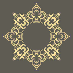 Decorative frame Elegant vector element for design in Eastern style, place for text. Geometric golden and gray border. Lace illustration for invitations and greeting cards
