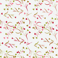 Light flourish swirl hearts seamless pattern.