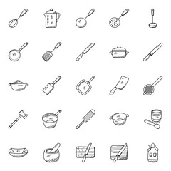 Pack of Kitchen Utensils Doodle Icons