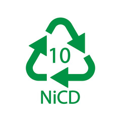 Battery recycling code 10 NiCD . Vector illustration