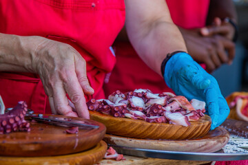 cooked octopus at a typical fair