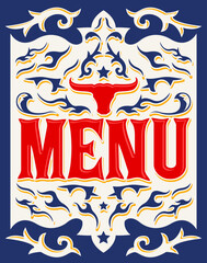 Wild West Style menu cover design, Barbecue restaurant.
