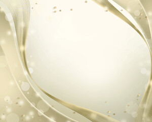 光とキラキラ輝くゴールドの高級感ある白バック背景フレームイラスト素材
