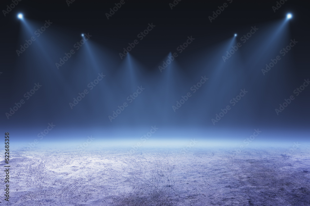 Poster Abstract concrete backdrop with spotlight and mockup place on dark background. 3D Rendering.