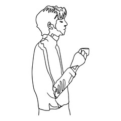 Man drinking coffee line art.