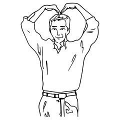 Portrait man with love expression line art.