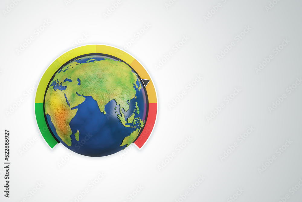 Poster Creative globe earth with climate scale on white background with mock up place. Global warming concept. 3D Rendering.
