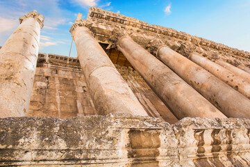 Beautiful view of the Temple of Bacchus in the ancient city of Baalbek, Lebanon