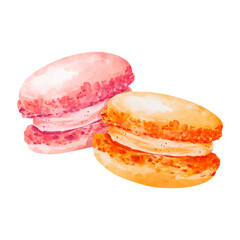 Watercolor macaroons isolated on white background. Hand drawn watercolor illustration