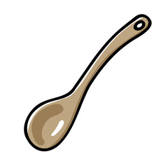 Doodle ladle for cooking food. Hand-drawn beige color sifting dish isolated on white background. Kitchen spoon symbol. Cozy utensil, cute dishes, soup ladle image. Vector domestic life illustration
