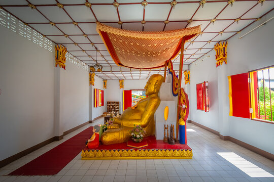 The gold buddha statue at Wat Sri Panthon. Wat Sri Panthon is a very old temple and is famous in Nan, Thailand.