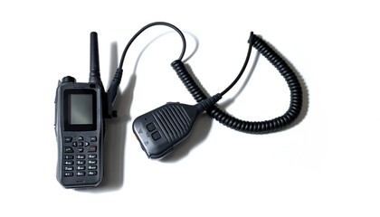 Radio transmitter for internal police communications on white background