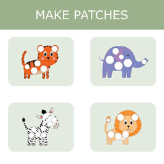 Make a patch out of paper or plasticine, a game for children, the development of fine motor skills. Worksheet for printing. Educational game for children.