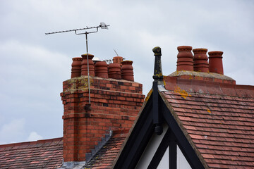 Clay chimney pots on rooftops